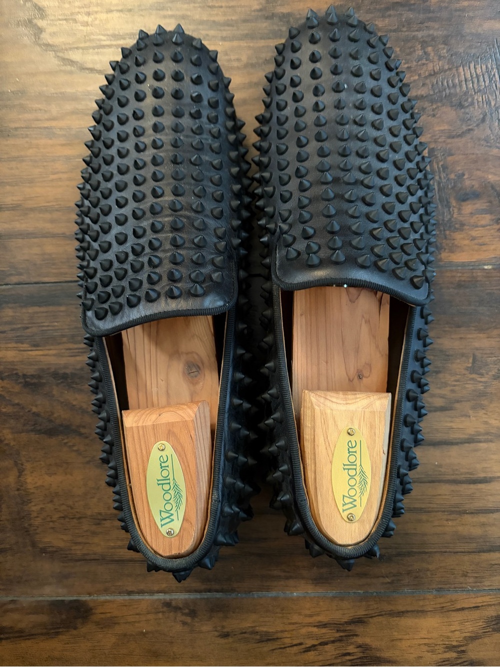 Christian Louboutin Black Spiked Leather Slip-On Loafers